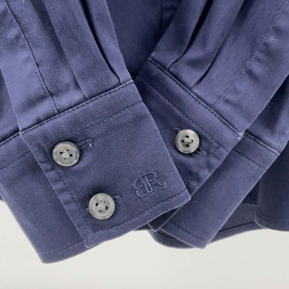 Banana Republic Button Front Shirt Navy Size 8 Stretch Cotton Tailored Fit - Picture 7 of 12